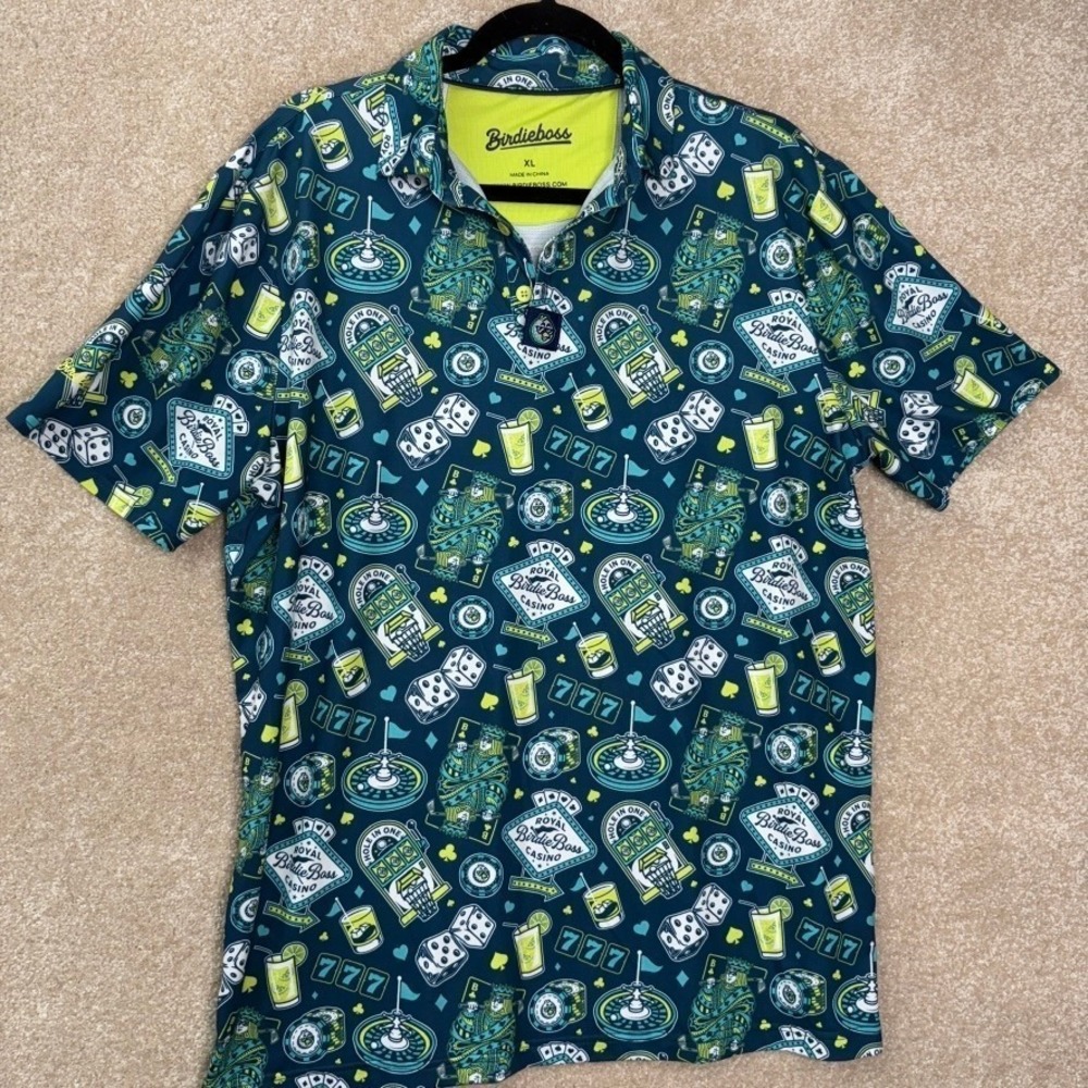 BIRDIE BOSS Golf Polo Men's XL Blue High Roller Short Sleeve Performance